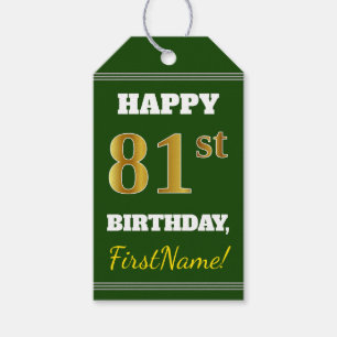 Étiquettes-cadeau Vert, Faux Gold 81e anniversaire + Nom personnalis