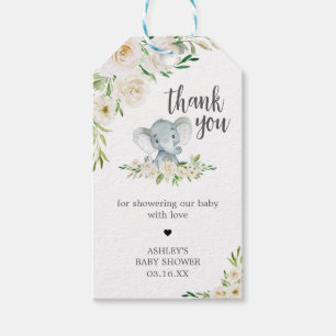 Étiquettes-cadeau Vert Floral Blanc Elephant Favoriser Tags