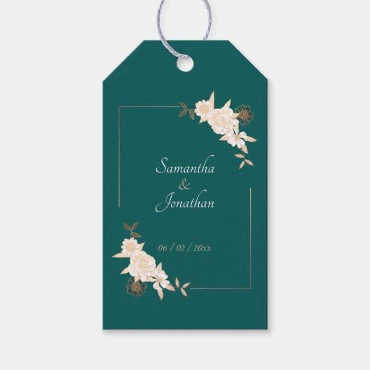 Étiquettes-cadeau Vert foncé avec Mariage Rose crème (Devant)