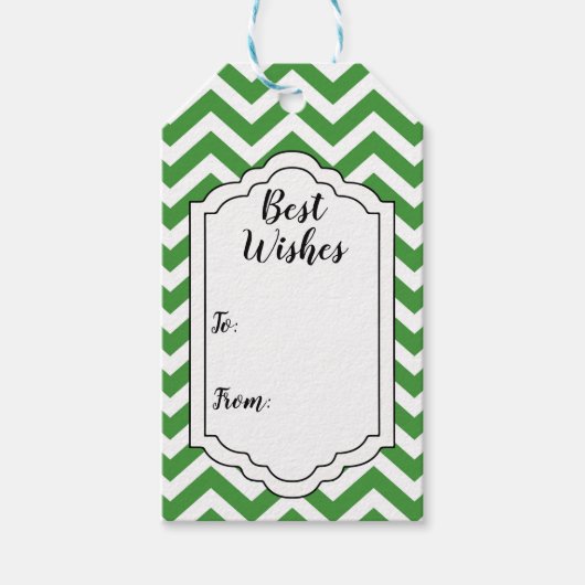 Étiquettes-cadeau Vert foncé et chevron de mariage d'anniversaire bl (Devant)