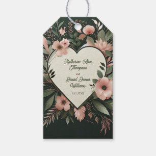 Étiquettes-cadeau Vert foncé luxuriant et rose pâle Mariage floral
