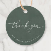 Étiquettes Cadeau Vert foncé Moderne calligraphie Mariage Merci (Devant)