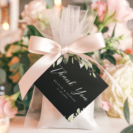 Étiquettes Cadeau Vert foncé Vert vert moderne Feuilles Mariage Merc