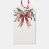 Étiquettes-cadeau Vert Holly Berries Aquarelle Bow rouge Noël (Dos)