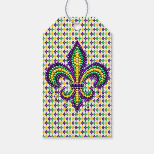 Étiquettes-cadeau Vert jaune pourpre Mardi Gras fleur de lis