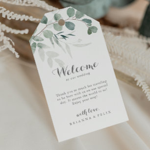 Étiquettes-cadeau Vert minimaliste Eucalyptus Accueil Mariage