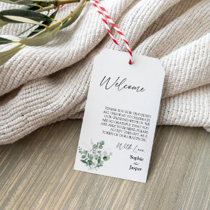 Étiquettes-cadeau Vert moderne Blanc Destination Mariage Bienvenue