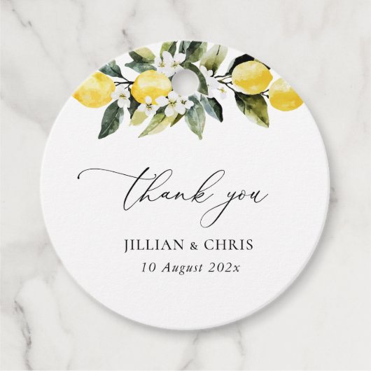 Étiquettes Cadeau Vert moderne Citron Floral Mariage Merci (Devant)