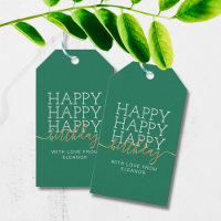 Vert moderne Joyeux Anniversaire Tags cadeaux