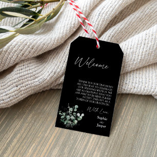 Étiquettes-cadeau Vert moderne Noir Destination Mariage Bienvenue