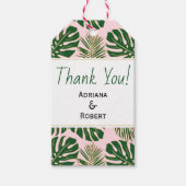Étiquettes-cadeau Vert, or tropical feuille rose mariage Merci (Devant)