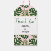 Étiquettes-cadeau Vert, or tropical feuille rose mariage Merci (Dos)