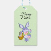 Étiquettes-cadeau Vert pourpre de danse de menthe de lapin de Pâques (Devant)