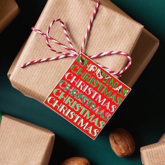 Étiquettes Cadeau Vert Rouge festif de Noël