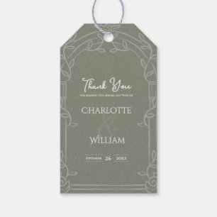 Étiquettes-cadeau Vert Sauge Arc Orné Faveur de Mariage Botanique