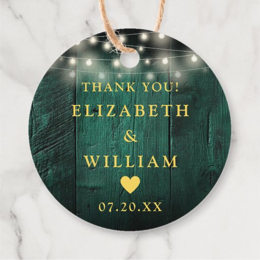 Étiquettes Cadeau Vert String éclaire Rustique Boho Mariage de grang (Dos)