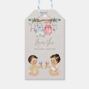 Étiquettes-cadeau Vêtements de bébé révélation du sexe Ivoire Rose B