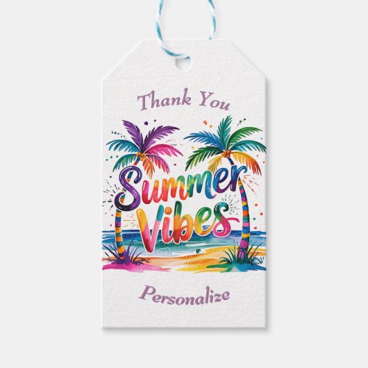 Étiquettes-cadeau Vibes d'été Palmier Tropical Île Océan (Devant)