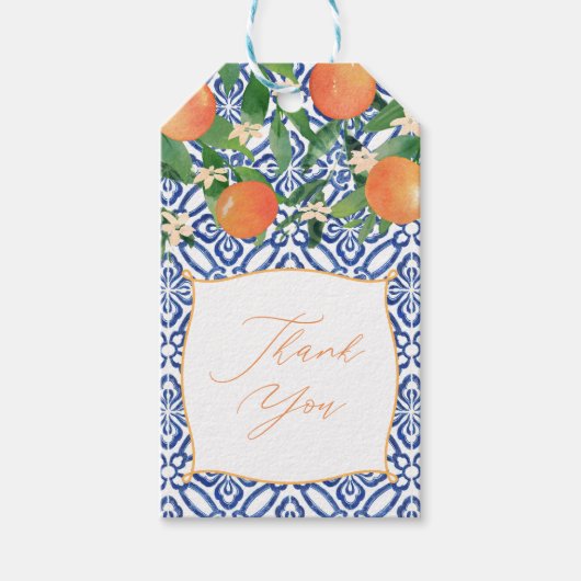 Étiquettes-cadeau Vibrant Oranges Citrus Classic Carreaux Bleus Mari (Devant)