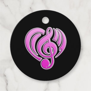 Étiquettes Cadeau Vibrations Amour musical Coeur rose Note DJ