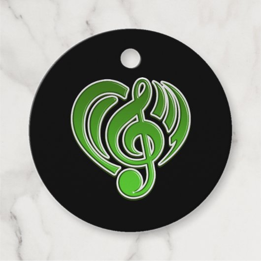 Étiquettes Cadeau Vibrations Amour Musical Coeur Vert Musique Note D (Devant)
