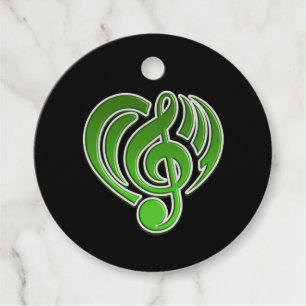 Étiquettes Cadeau Vibrations Amour Musical Cœur Vert Note De Musique
