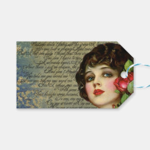 Étiquettes-cadeau Victorian Glamor Girl with/Red Rose Custom Tags ca