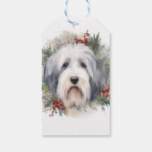 Étiquettes-cadeau Vieux anglais Sheepdog Christmas Wreath Festive Pu (Dos)