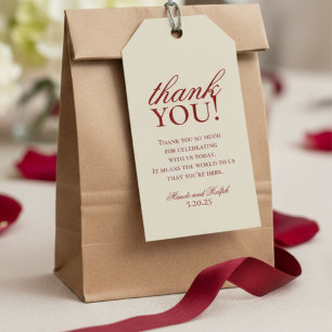 Étiquettes-cadeau Vieux argent Gras Rouge Monogramme Mariage Merci