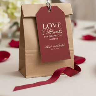 Étiquettes-cadeau Vieux argent moderne Bold Red Love et Merci Mariag