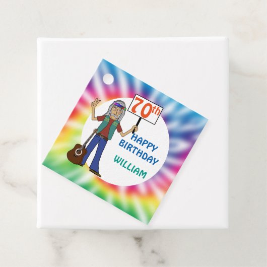 Étiquettes Cadeau Vieux Hippie Hippy Tie Dye 70e fête d'anniversaire (En situation)