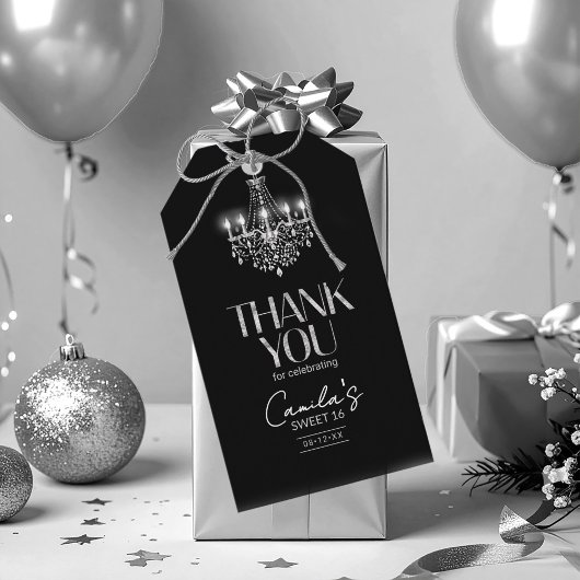 Étiquettes-cadeau Vieux Hollywood B & W Chandelier Sweet 16 ID1108