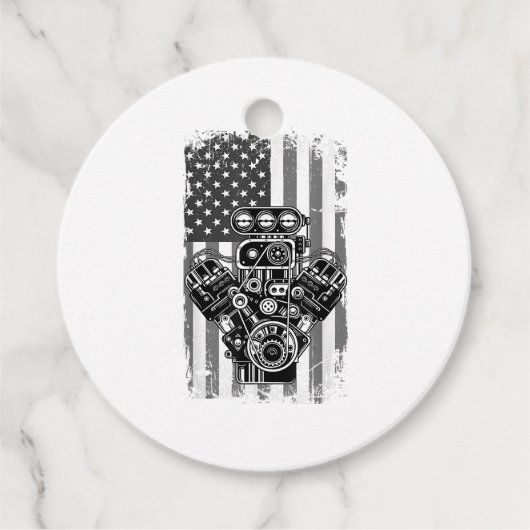 Étiquettes Cadeau Vieux Piston de Voiture de Muscle de Drapeau Améri (Devant)