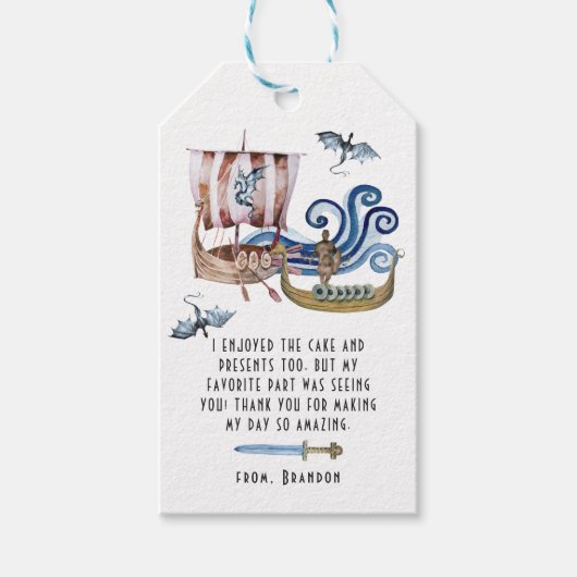 Étiquettes-cadeau Viking à thème Anniversaire Merci Favor (Devant)