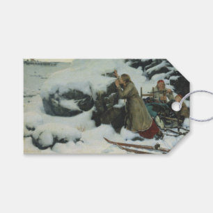 Étiquettes-cadeau Village brûlé en hiver (par Albert Edelfeue)