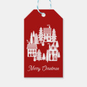 Étiquettes-cadeau Village de Noël Rouge Blanc (Devant)