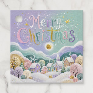 Étiquettes Cadeau Village d'hiver pastel de Noël Maisons enneigées