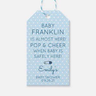 Étiquettes-cadeau Vin de Baby shower Polka bleu