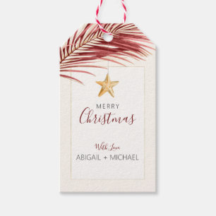 Étiquettes-cadeau Vin tropical + Aquarelle d'or Noël à l'étoile de p