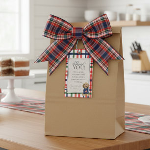 Étiquettes-cadeau Vintage Americana Plaid Doodle Chien Premier anniv