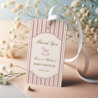 Étiquettes-cadeau Vintage Baby Shower Blush Pink Stripe Elegant