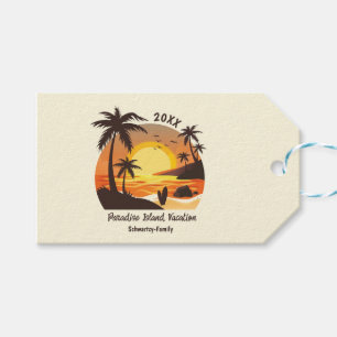 Étiquettes-cadeau Vintage Beach Sunset surf de vacances orange brun