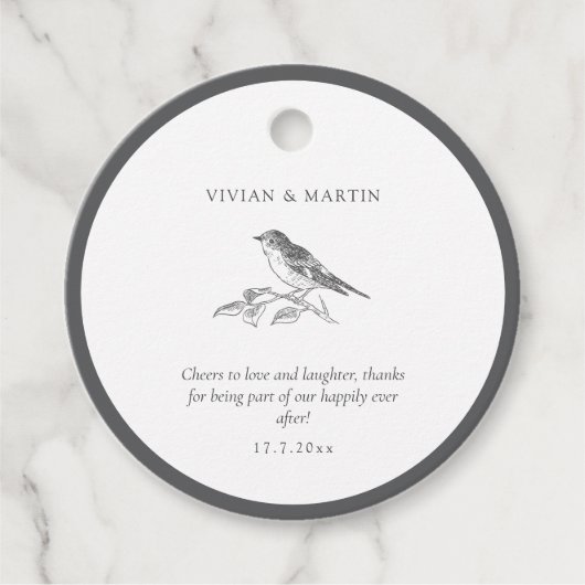 Étiquettes Cadeau Vintage Bird noir et blanc Mariage (Devant)