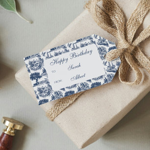 Étiquettes-cadeau Vintage Blue Cream Contry Vie Toile Anniversaire