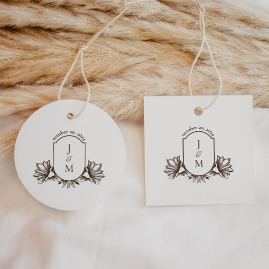 Étiquettes Cadeau Vintage Botanique Monogram Crest Classic Round