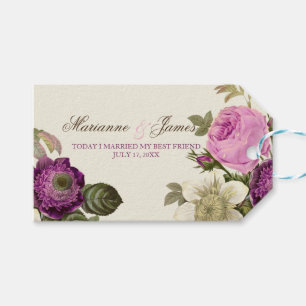 Étiquettes-cadeau Vintage botanique victorienne rose plumée ivoire