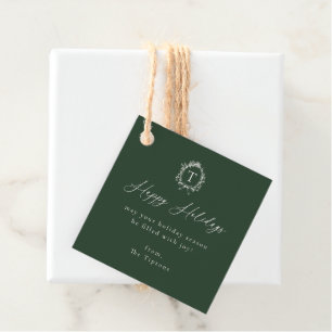 Étiquettes Cadeau Vintage Botanographie Monogramme Green Holiday