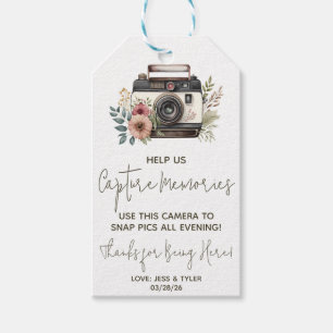 Étiquettes-cadeau Vintage Caméra Floral - Directions de caméra jetab