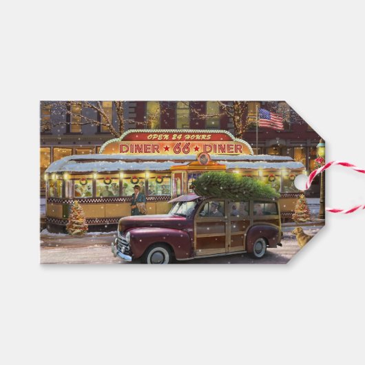 Étiquettes-cadeau Vintage Christmas Diner (Devant (Horizontal))