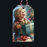 Étiquettes-cadeau Vintage Christmas Eve Joie de et vers<br><div class="desc">A et de l'étiquette cadeau. Un gentil petit garçon ouvrant un cadeau la veille de Noël avec un grand sourire. Un joli sapin de Noël aux ornements antiques dorés et rouges.</div>